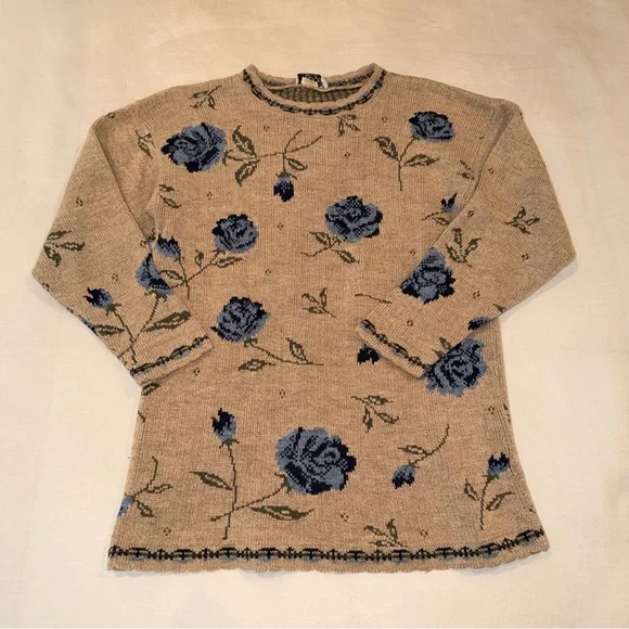 Vintage Spring Knit Sweater - Blue and Tan - Picture 1 of 7